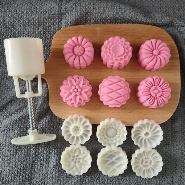 6-piece/4-piece kitchen set with 3D floral 50g mooncake molds, versatile reusable cookie decorating tools for festive occasions