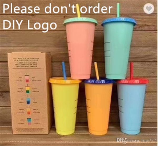 710ml magic color-changing plastic cups with lid and straw, reusable for cold drinks, coffee, and water in candy hues