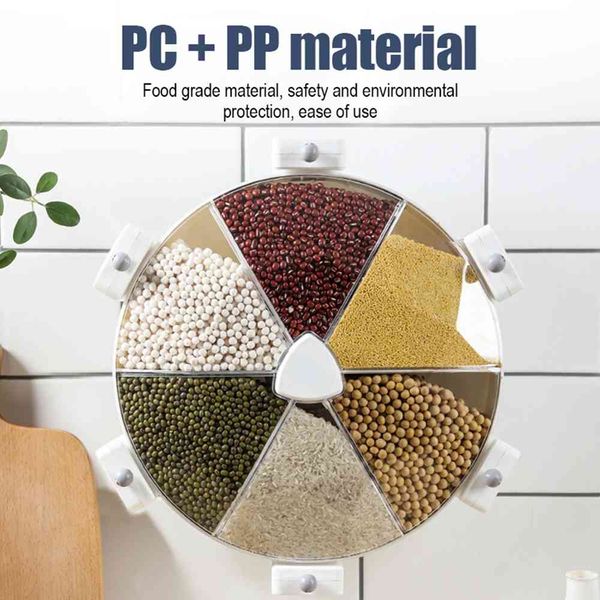 8.5L large rotating storage containers for cereals, dry food, and rice with a wall-mounted plastic divider kitchen organizer