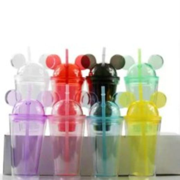 8oz clear acrylic tumbler with dome lid, straw, and mouse ear design - double wall reusable drink cup