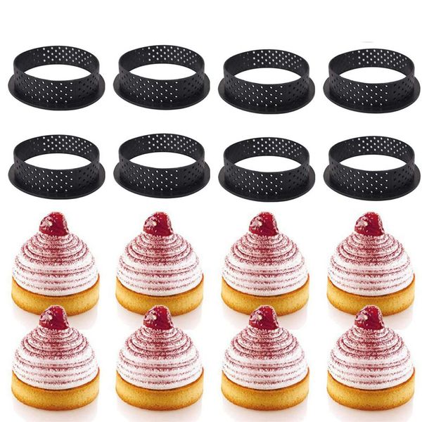 8-piece set of non-stick tart molds with perforated edges for easy baking and dessert making