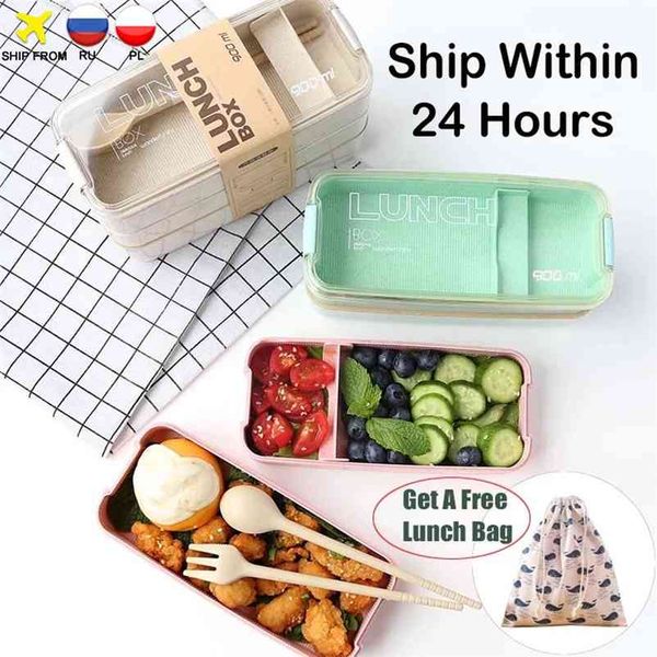 900ml portable eco-friendly 3-tier wheat straw bento box for microwave-safe food storage