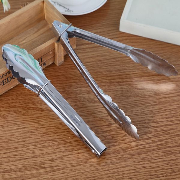 9-inch stainless steel food tongs with locking mechanism for versatile kitchen, BBQ, baking, and serving use