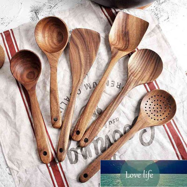 Acacia wood non-stick pan cooking set with long-handled wooden spatula and rice spoon