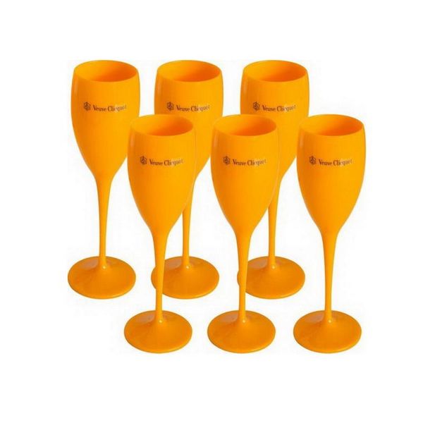 Acrylic unbreakable champagne flutes in pink and orange for weddings and parties