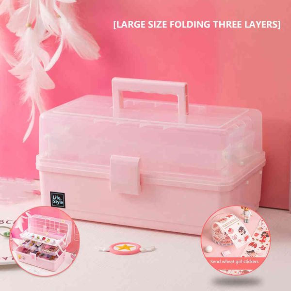 Adorable pink three-tier storage box for girls' hair accessories and jewelry, perfect as a gift