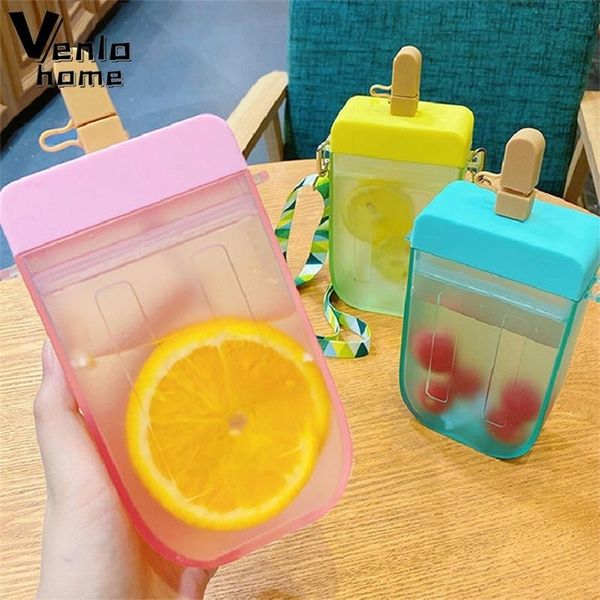 Adorable transparent straw cup with rope, ideal for kids and adults to enjoy juice or water outdoors