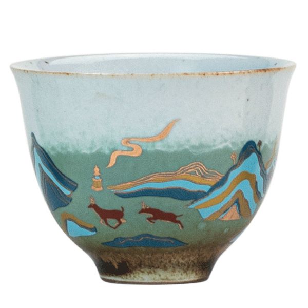 Antique blue stone-glazed Japanese ceramic teacup, a small bowl for tea tasting