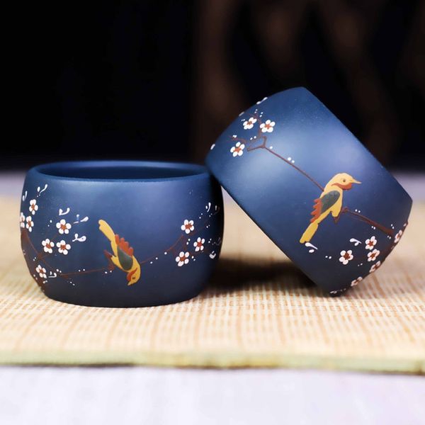 Authentic hand-painted purple clay teacup with natural ore glaze, a heat-resistant tea set accessory