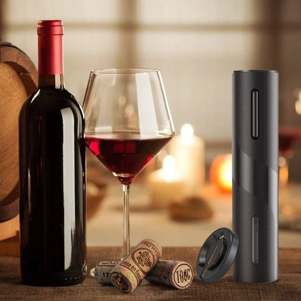 Automatic electric bottle opener for wine, featuring stainless steel design and battery operation, ideal for kitchen use