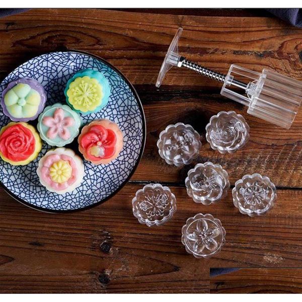 Baking Pastry Tools: 6-Piece Hand-Pressed Mooncake Mold Set for 50G Mid-Autumn Festival Treats