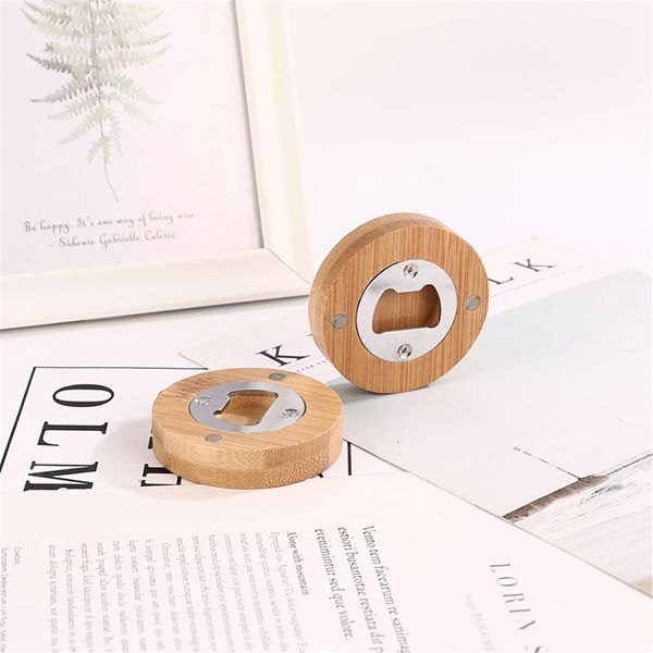 Bamboo beer opener with fridge magnet, ideal for kitchens, bars, and parties