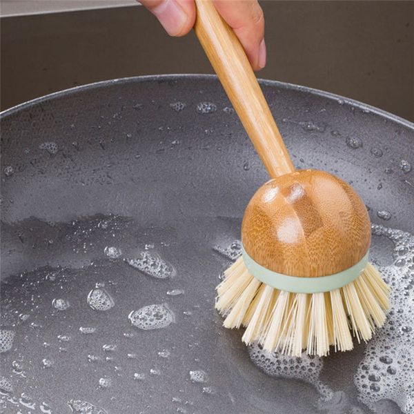 Bamboo dish brush for versatile kitchen cleaning, featuring a bamboo handle and suitable for scrubbing dishes, pots, and bowls