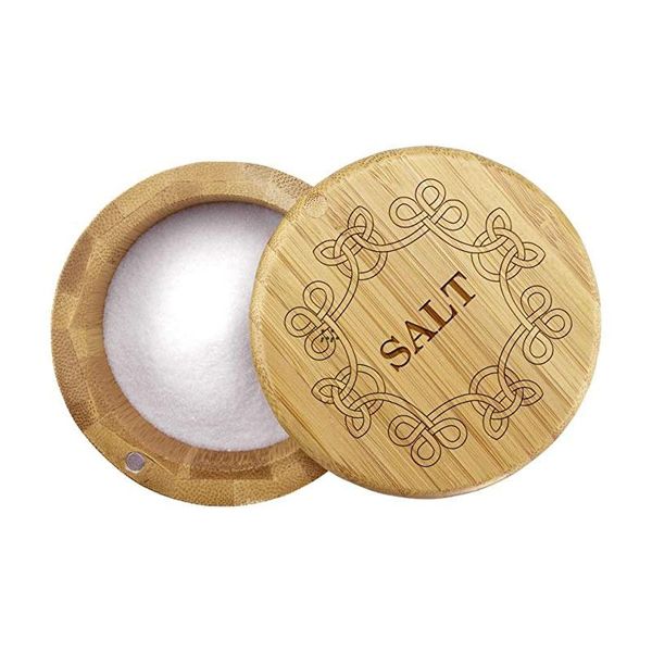 Bamboo seasoning box with swivel magnetic lids for kitchen spice storage