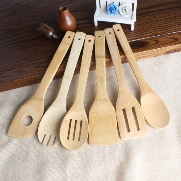 Bamboo Spoon Spatula Set - 6 Versatile Wooden Kitchen Utensils for Cooking, Mixing and Serving SN6252