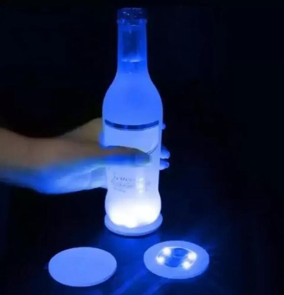 Battery-operated LED coasters and bottle stickers with flashing lights for festive Christmas, wedding, and bar decorations