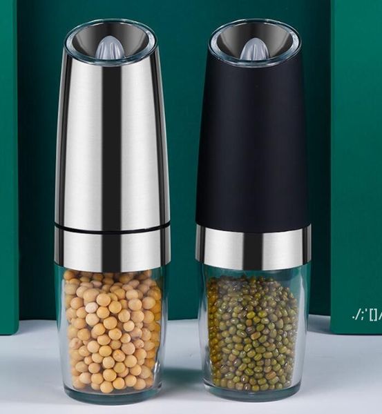 Battery-powered electric gravity salt and pepper mill with adjustable grind settings and built-in LED light, model LLB12906