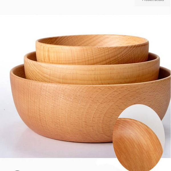 Beechwood salad bowl - Japanese-style flat soup dish for home or restaurant use