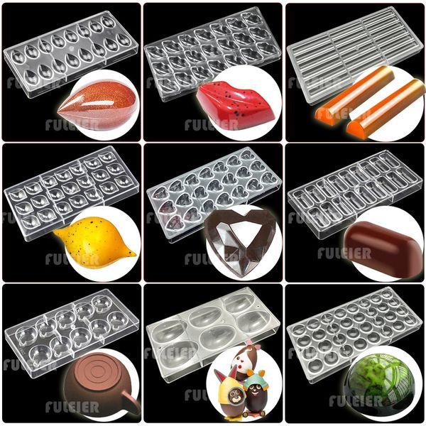 Belgian polycarbonate molds for baking chocolate, cake, sweets, candy bars, and bonbons, essential confectionery bakeware tools