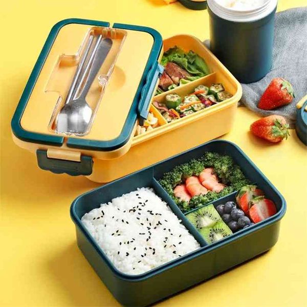Bento-style kids' lunchbox with compartments, made from wheat straw, leak-proof and square-shaped