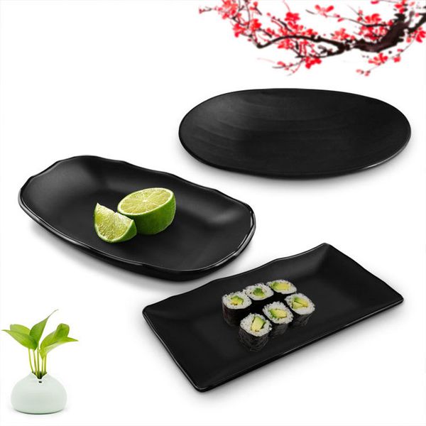 Black melamine sushi plates and dessert bowls for stylish dining