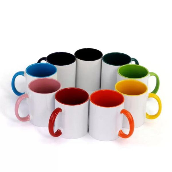 Blank sublimation ceramic mug with handle, colored interior using sublimation ink for DIY heat press printing, featuring a sea design from the 2021 WHT0228 collection