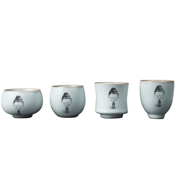 Buddha-inspired ceramic tea cup, vintage stoneware for tea ceremonies, a Zen-inspired drinkware piece for home decor