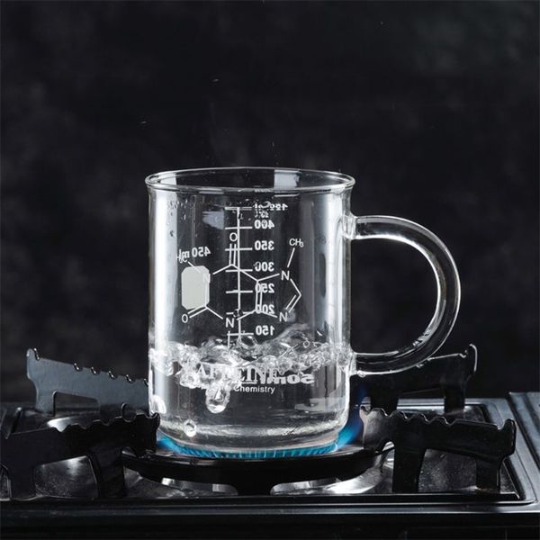 Caffeine Beaker Mug with Handle - Borosilicate Glass Measuring Cup, Food Grade, Multi-Purpose, 210804 Model