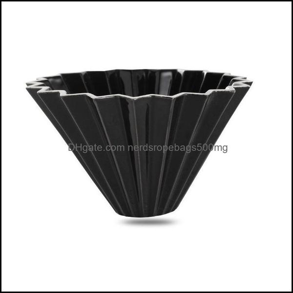 Ceramic pour-over coffee filter with wooden stand, ideal for V60 brewing