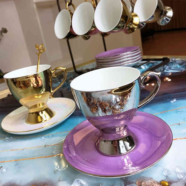 Ceramics Afternoon Tea Golden Silver Teacup Vintage Coffee Cup Dish Spoon Set Classic Drinkware Nordic Porcelain Mug