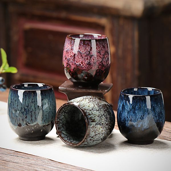 Chinese Tenmoku Glazed Tea Cup Ceramic Teacup 150ml Big Size Tasting Tea Cup Drinking Beer Coffee Wine Whisky Mug LJ200821