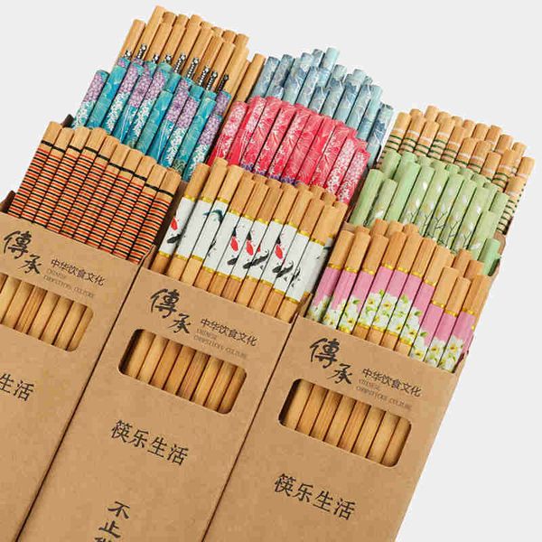 Chinese-style carbonized bamboo chopsticks, 10 pairs in a gift box set for advertising