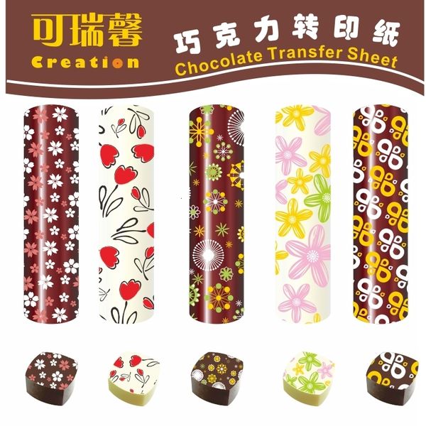 Chocolate transfer paper sheets in A4 size for decorating printed baked goods, pastries, and confectionery cakes