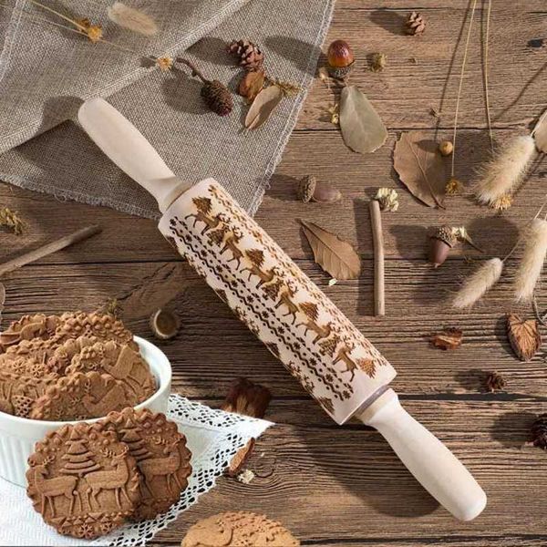 Christmas cookie rolling pins for baking, fondant, and noodle biscuits with engraved designs ZM001 211008