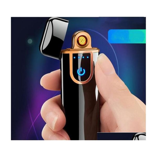 Christmas Gift Creative Novelty Electric Touch Sensor Cool Lighter Fingerprint Sensor Usb Rechargeable Portable Windproof Lighters Hot 6P3J