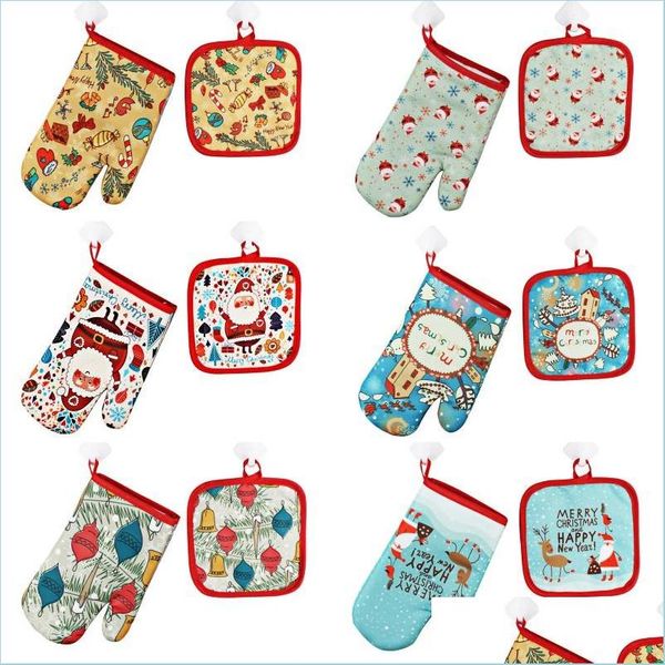 Christmas oven mitts and cotton gloves for baking, with a 26x16cm microwave-safe 17cm mat set, delivered to your home garden kitchen