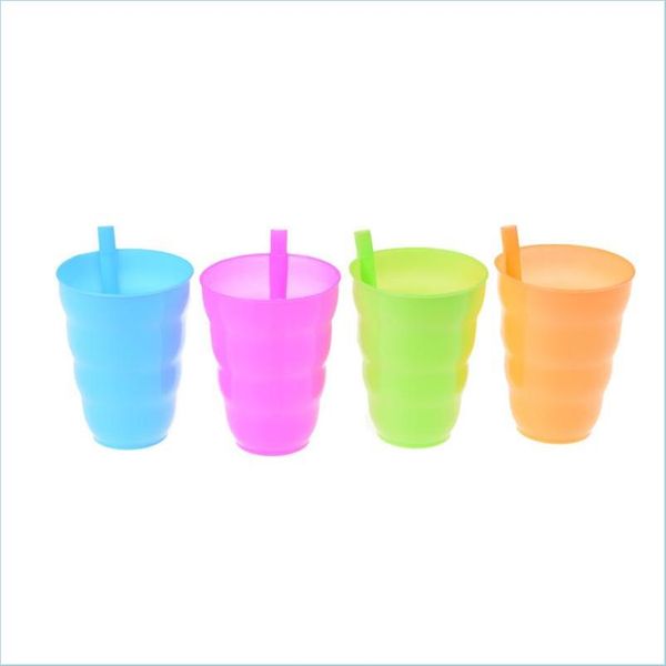 Colorful kids' plastic summer cups with built-in straw for juice, water, and candy storage