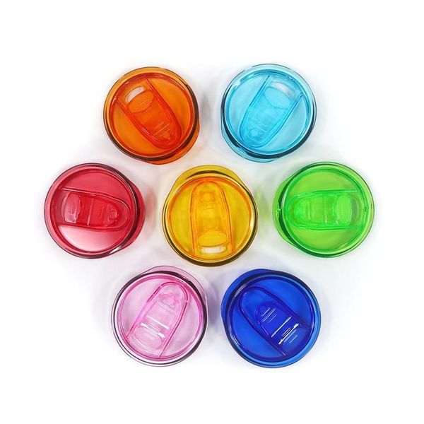 Colorful waterproof sealing lids for 16oz, 20oz, and 25oz straight glass tumblers, designed to prevent spills