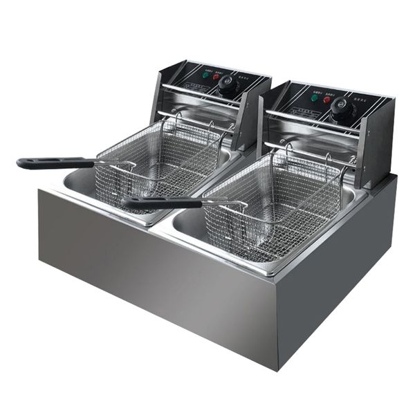 Commercial deep fryers for potato chips and chicken, electric frying pans, and grilling machines for kitchen use