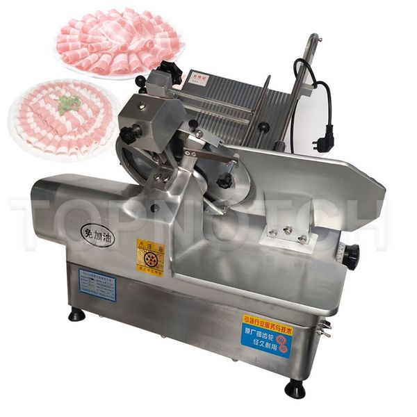 Commercial electric meat slicer for kitchen use, capable of cutting frozen beef, mutton, and fat rolls with 380V/220V power options