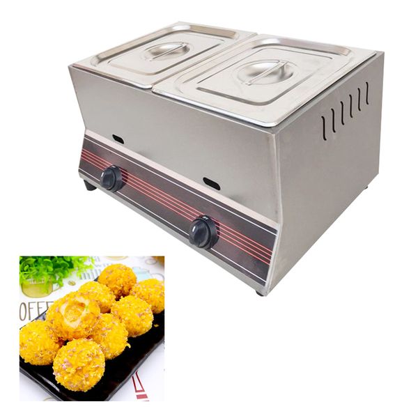 Commercial gas fryer for french fries and chicken, available in single or double cylinder models