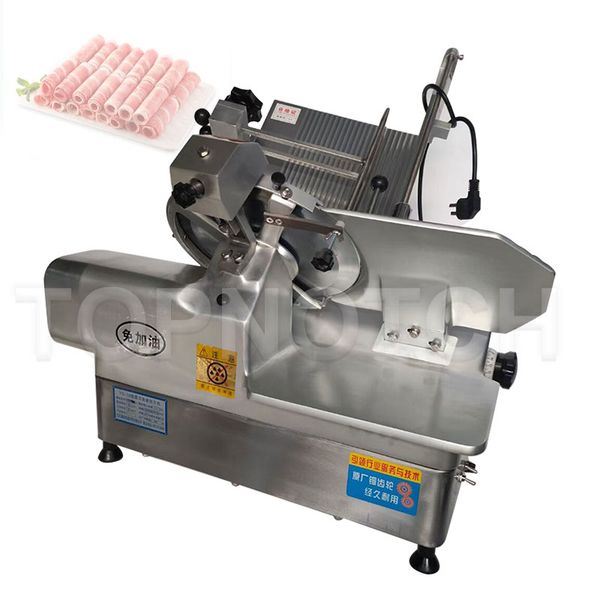 Commercial mutton roll slicing machine for kitchens, automatic frozen meat and beef slicer in stainless steel