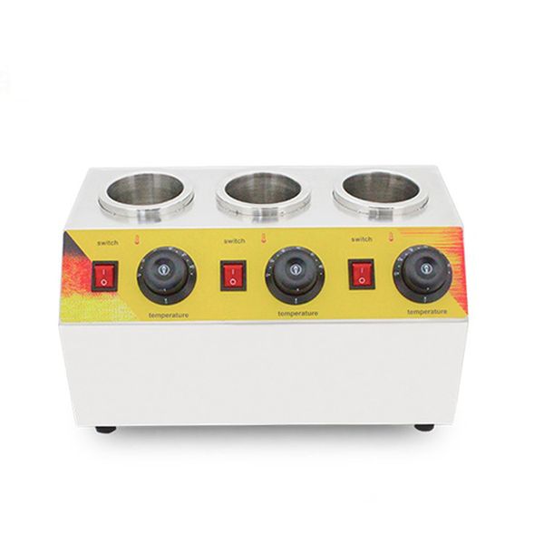 Commercial-grade stainless steel electric warmer for chocolate sauce and jam bottles, operates on 220V/110V