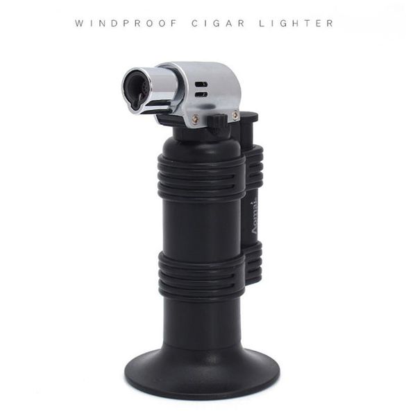 Compact butane torch lighter with jet flame, windproof metal design for cigars, reaching 1300°C