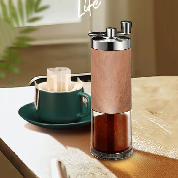 Compact manual coffee grinders featuring ceramic burrs, stainless steel construction, and foldable handles for home use