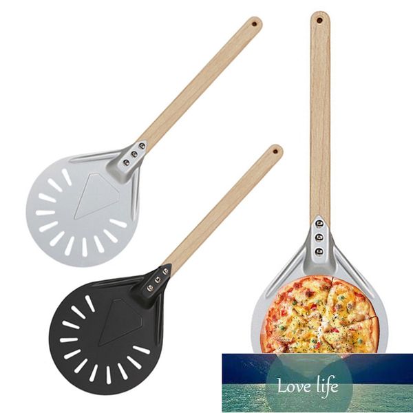 Compact perforated aluminum pizza peel with wooden handle, 7-9 inch sizes