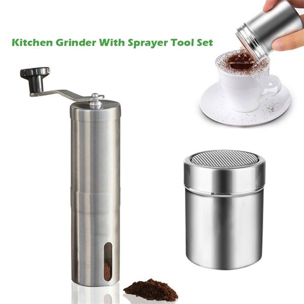 Compact stainless steel manual coffee grinder with adjustable burr for precise bean milling