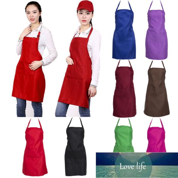 Cooking Apron For Woman Men Cooking Thicken Household Cleaning Anti-wear Kitchen Bib Apron Cotton Polyester with Double Pocket Factory price