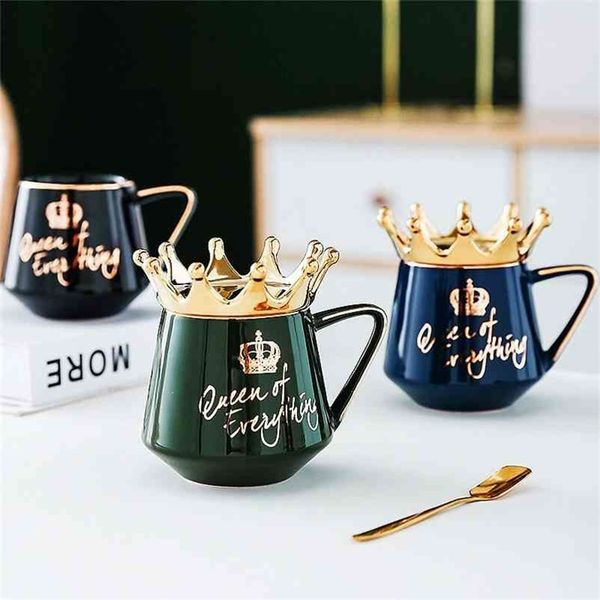 Creative Crown Theme Mugs Ceramic Milk Coffee Cup Queen of Everything Mug High Quality With Lid Gift For Girlfriend 210804

Rewritten:
Elegant ceramic coffee mug with lid featuring a creative crown design, perfect as a high-quality gift for your girlfriend