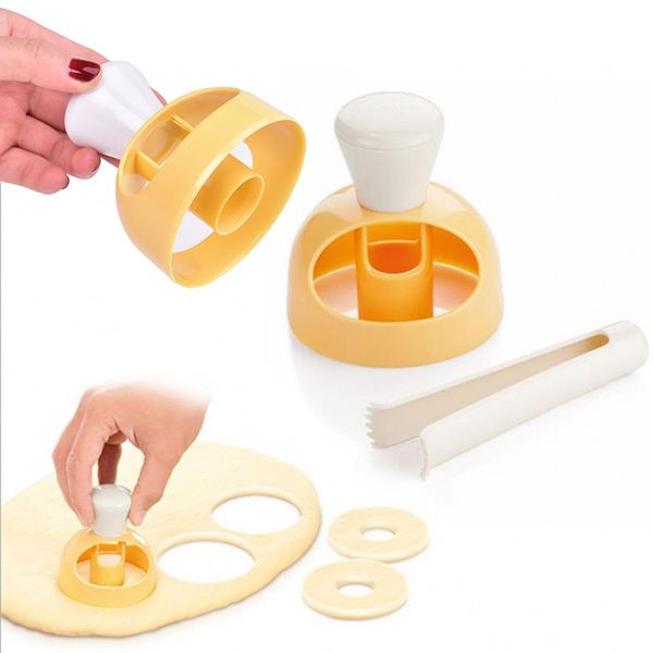 Creative kitchen gadgets for making donuts, including molds, cutters, and decorating tools